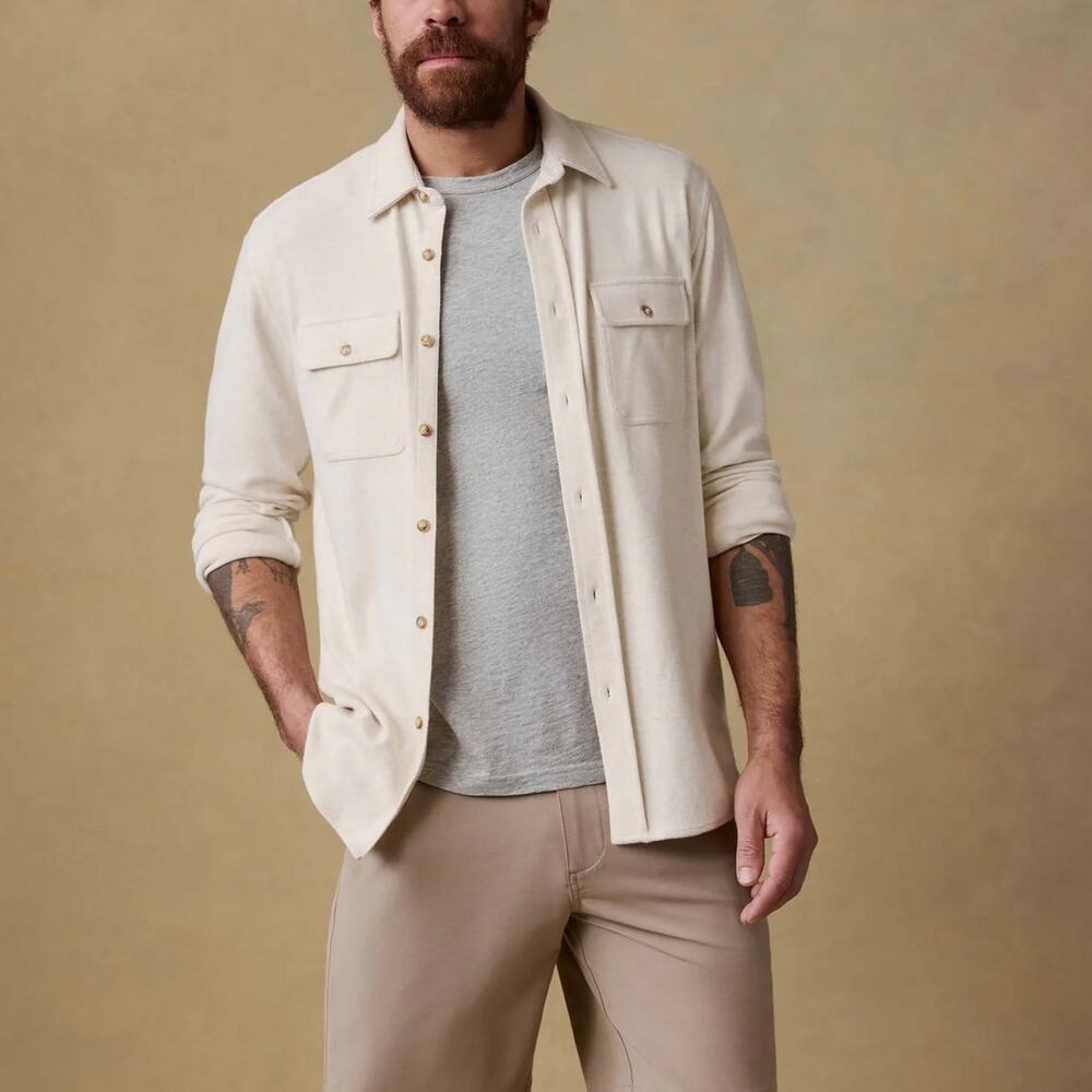 Faherty Legend Off White Beige Sweater Shirt XXL NEW Dual Pocket LS Button Up
